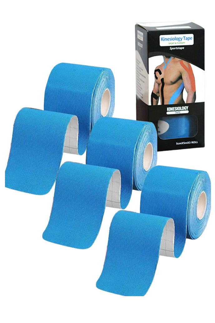 فلاي رود شريط رياضي، 3 لفة 5 متر من شريط رياضي قطني مسامي، مناسب لآلام الكاحل والركبة والكوع والكتف، (أزرق) - Image 1