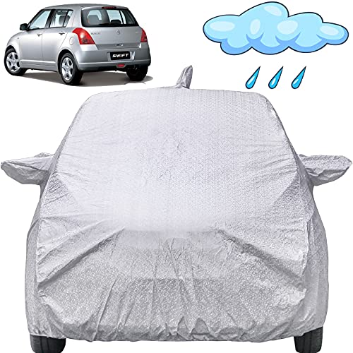 Autofact Waterproof Car Body Cover Compatible with Maruti Swift (2005 to 2011) with Mirror and Antenna Pockets (Shinning Silver) - Image 1
