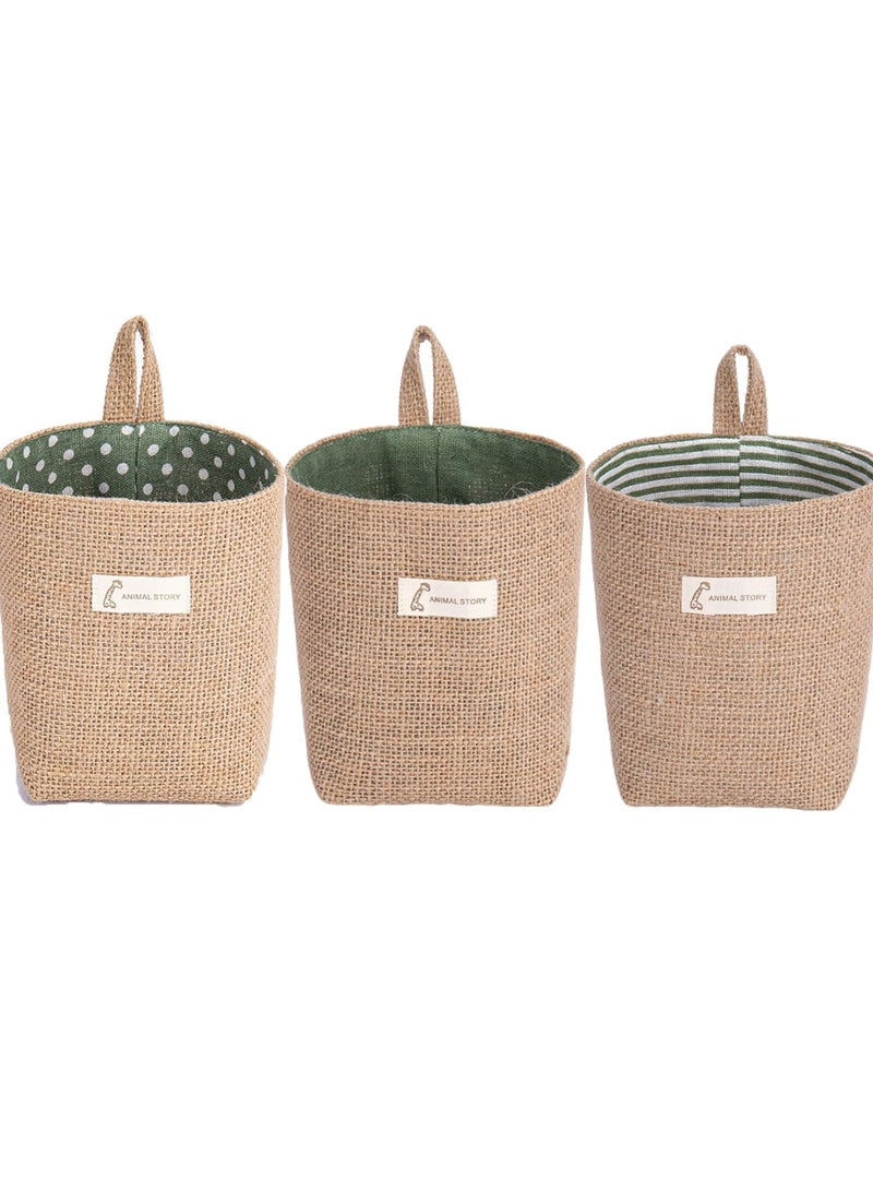 Bukela 3/6Pcs Cotton Storage Basket Cotton Storage Bag Hanging Wall Closet Storage Bag Linen Storage Baskets for Wall Door Closet (3pcs-Green) - Image 1