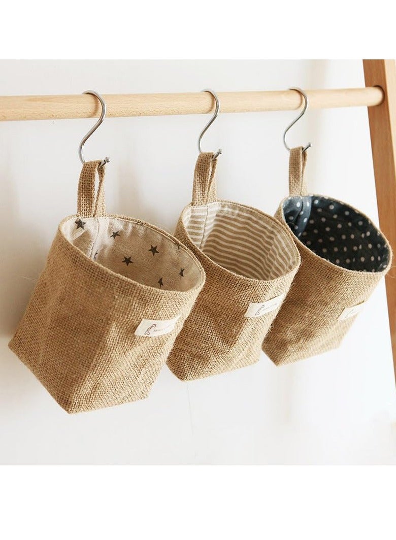 Bukela 3/6Pcs Cotton Storage Basket Cotton Storage Bag Hanging Wall Closet Storage Bag Linen Storage Baskets for Wall Door Closet (3pcs-Green) - Image 2
