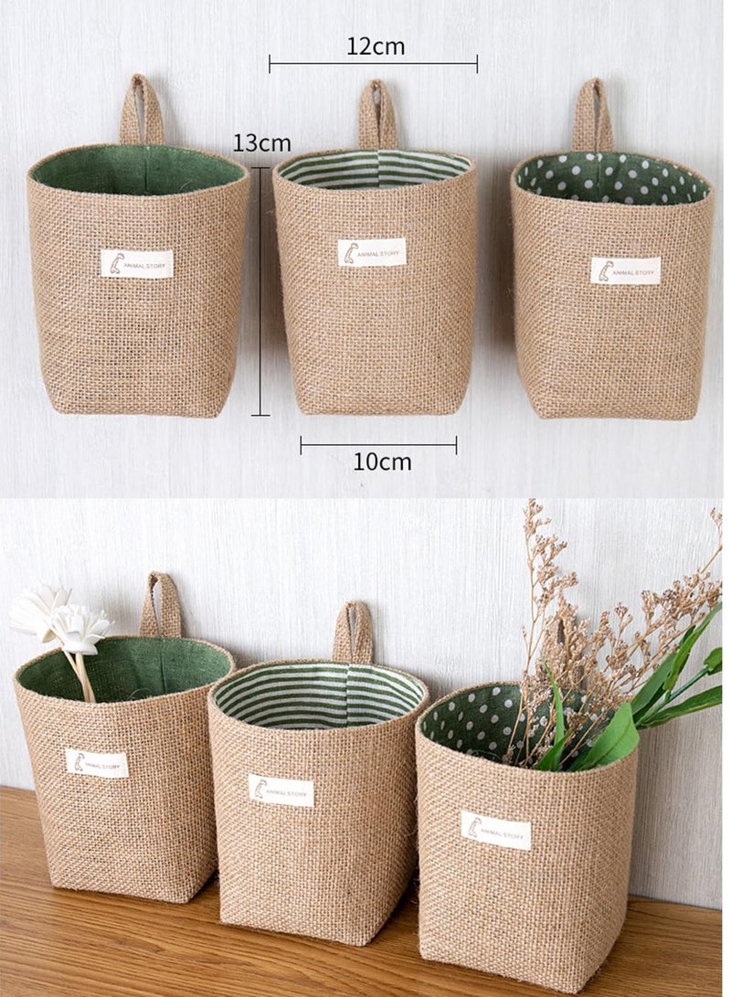 Bukela 3/6Pcs Cotton Storage Basket Cotton Storage Bag Hanging Wall Closet Storage Bag Linen Storage Baskets for Wall Door Closet (3pcs-Green) - Image 4