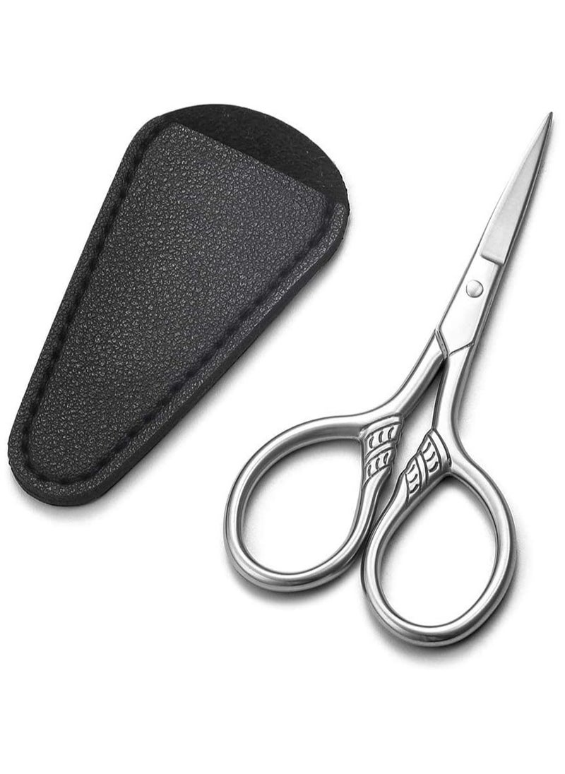 RATSAW Small Precision Scissors 3.5inch Stainless Steel Multi Purpose Vintage Beauty Grooming Kit for Facial Hair Eyebrow Eyelash Beard Moustache with PU Sheath  - Image 1