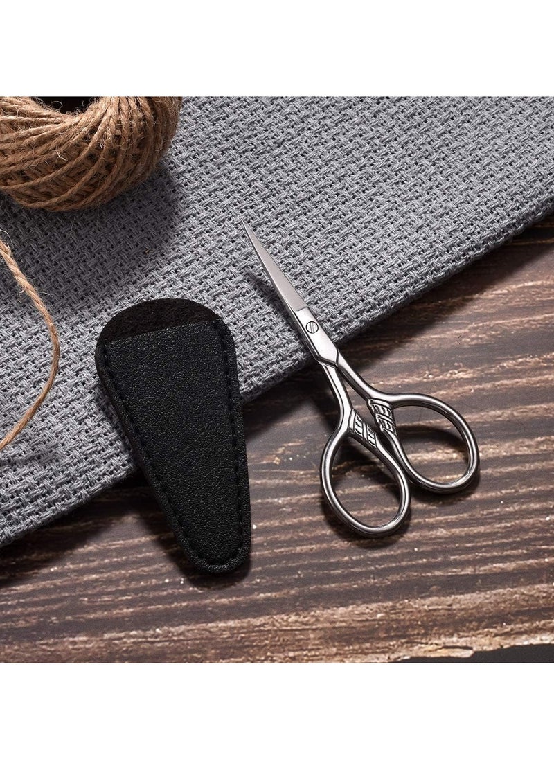 RATSAW Small Precision Scissors 3.5inch Stainless Steel Multi Purpose Vintage Beauty Grooming Kit for Facial Hair Eyebrow Eyelash Beard Moustache with PU Sheath  - Image 4