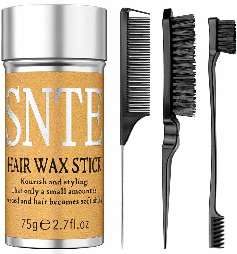 Samnyte Hair Wax Stick & Slick Back Hair Brush Set, Non-greasy Styling Wax Stick, Slick Back Brush for Smoothing Flyaways & Frizz, Styling Comb Set - Bun Accessories for Women, Teen Girls - Image 1