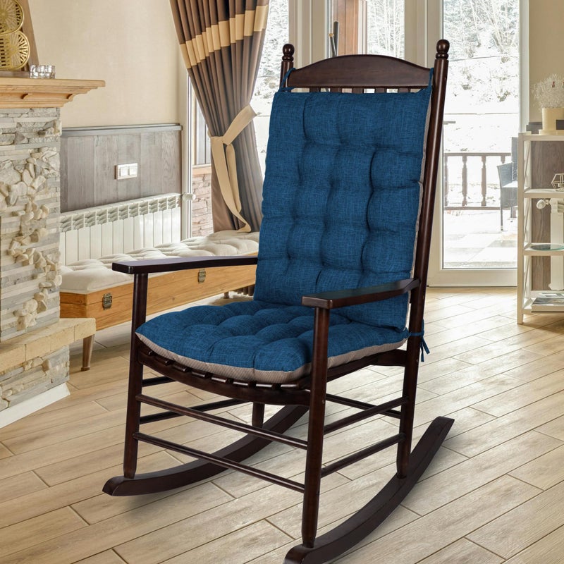 ELFJOY Extra Large Rocking Chair Cushion NonSlip Linen Chair Pads Thick Back and Seat Cushion 2 Piece Set with Ties
