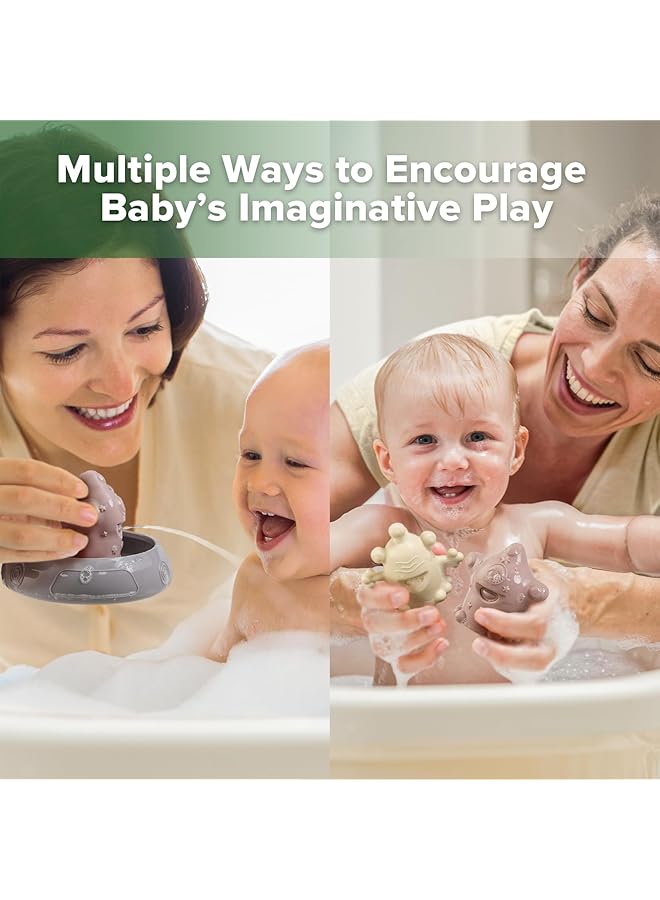 هاكا ألعاب حمام Alien Explorers مصنوعة من السيليكون الآمن غذائيًا للأطفال الصغار، ألعاب مائية عائمة خالية من العفن لأحواض الاستحمام والمسابح والشواطئ بتصميم قابل للفصل للأطفال من سن 1 إلى 3 سنوات (نوفا + جوبيتر) - Image 3