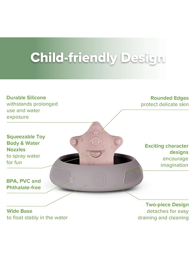 هاكا ألعاب حمام Alien Explorers مصنوعة من السيليكون الآمن غذائيًا للأطفال الصغار، ألعاب مائية عائمة خالية من العفن لأحواض الاستحمام والمسابح والشواطئ بتصميم قابل للفصل للأطفال من سن 1 إلى 3 سنوات (نوفا + جوبيتر) - Image 4