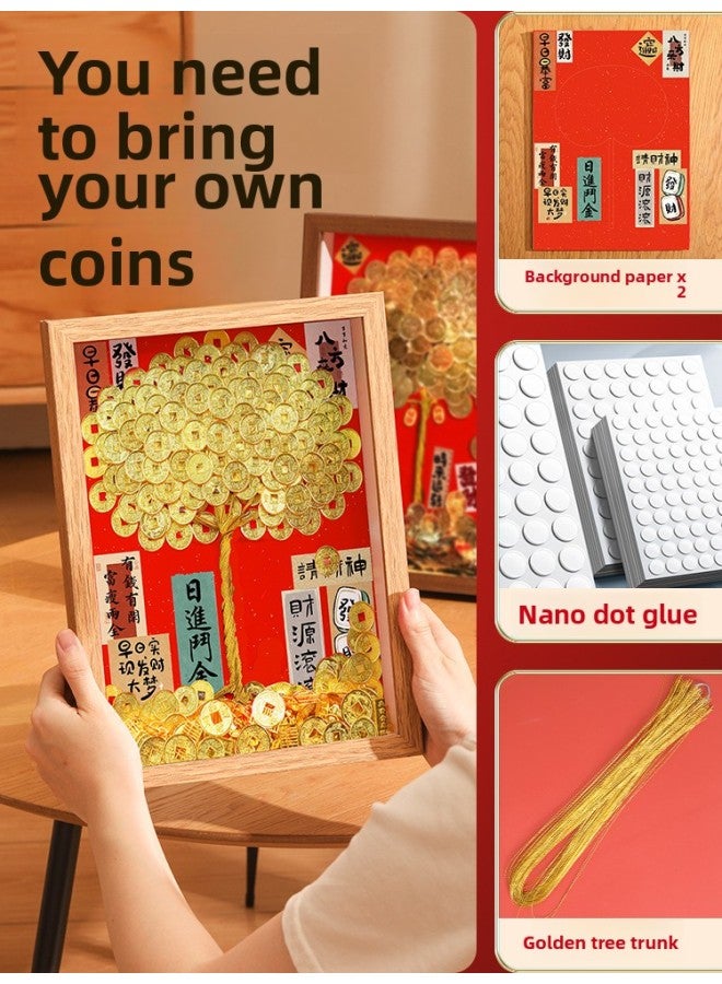 Ge Qiang Fortune Tree Diy Photo Frame 50 Cents Coin Decoration Move Opening Wedding Year Gift Ornaments Material Bag-Color:A4 Hanging + Gift Recommendation [color Paper + Ribbon + Hanging Card + Gift Box] - Standard Model: Bring Your Own Coins (original Background Of Wealth From All Directions + Tree Trunk + Nano Dots - Image 5
