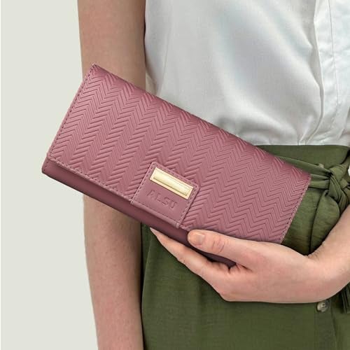ALSU Women's Wallet Hand Purse Clutch Vegan Leather | Embossed Design | Phone Pocket | 4 Card Pocket (nur-002) (Peach) - Image 3