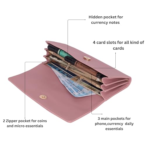 ALSU Women's Wallet Hand Purse Clutch Vegan Leather | Embossed Design | Phone Pocket | 4 Card Pocket (nur-002) (Peach) - Image 5