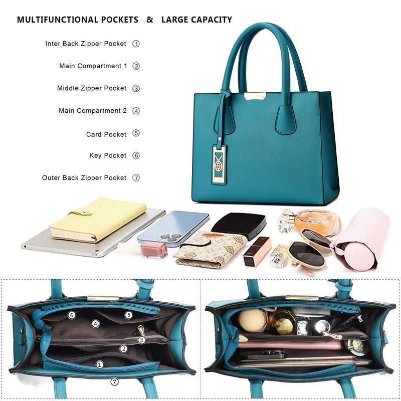 CHICAROUSAL Crossbody Purses and Handbags for Women PU Leather Tote Shoulder Bags Top Handle Satchel (Peacock Blue) - Image 5