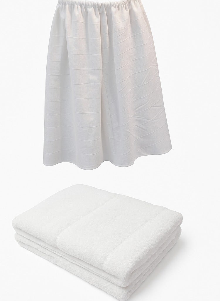 Ihram for men a Stretchy skirt and Muslim toga Towel 210cm x 105cm white  - Image 1