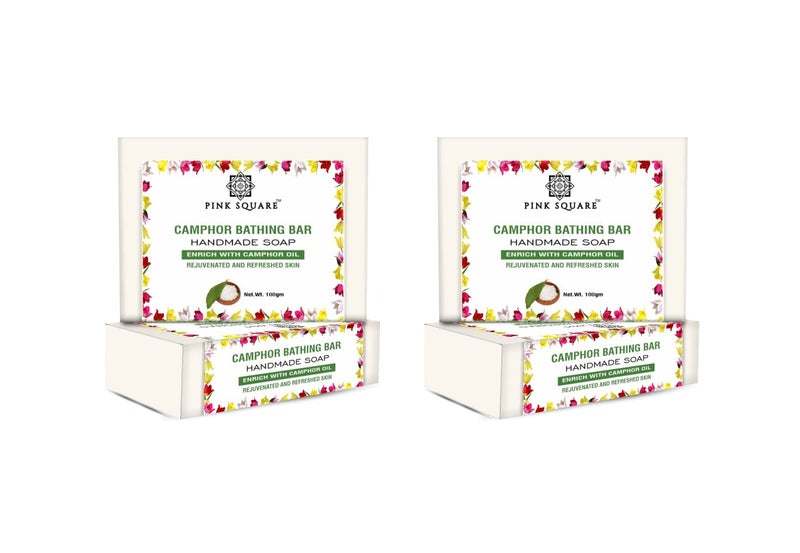Pink Square Handmade Soap Camphor Bathing Bar Enriched with Camphor Oil and Glycerine Pack of 2 of 100 Grams200 Grams - Image 1