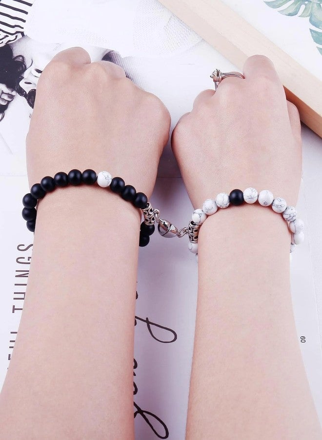 Thrillz Valentine Gift For Girlfriend Couple Bracelets Black & White Natural Stone Onyx Stretchable Heart Magnetic Bracelet For Women Men Girls With Heartbox Love Gifts - Image 3