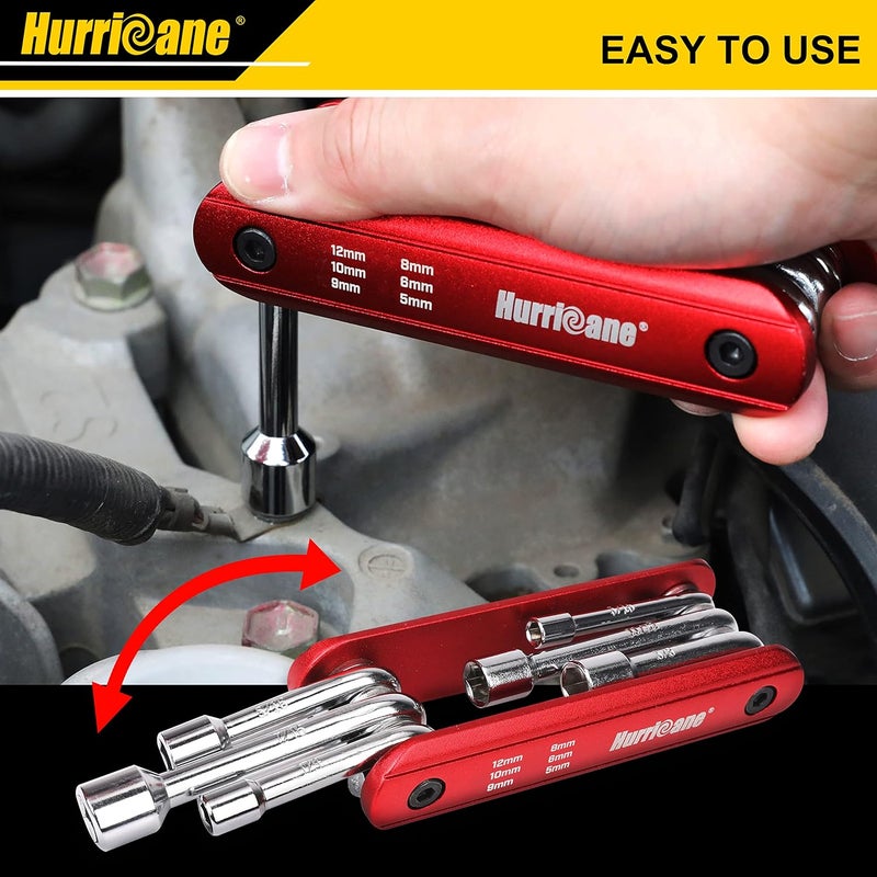 Hurricane 6 in 1 Folding Nut Driver Set Metric, Hex Nut Driver Set, Folding Socket Wrench, Cr-V Steel Shank, Portable Premium Aluminum Handle. Easy to Carry Out. 5mm, 6mm, 8mm, 9mm, 10mm, 12mm - Image 5