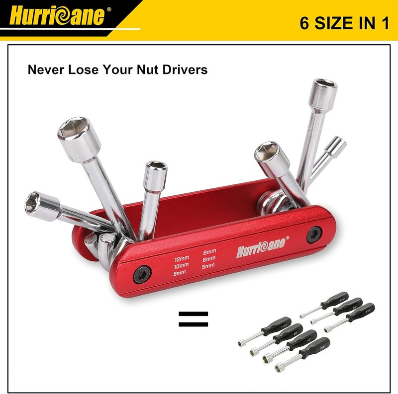 Hurricane 6 in 1 Folding Nut Driver Set Metric, Hex Nut Driver Set, Folding Socket Wrench, Cr-V Steel Shank, Portable Premium Aluminum Handle. Easy to Carry Out. 5mm, 6mm, 8mm, 9mm, 10mm, 12mm - Image 3