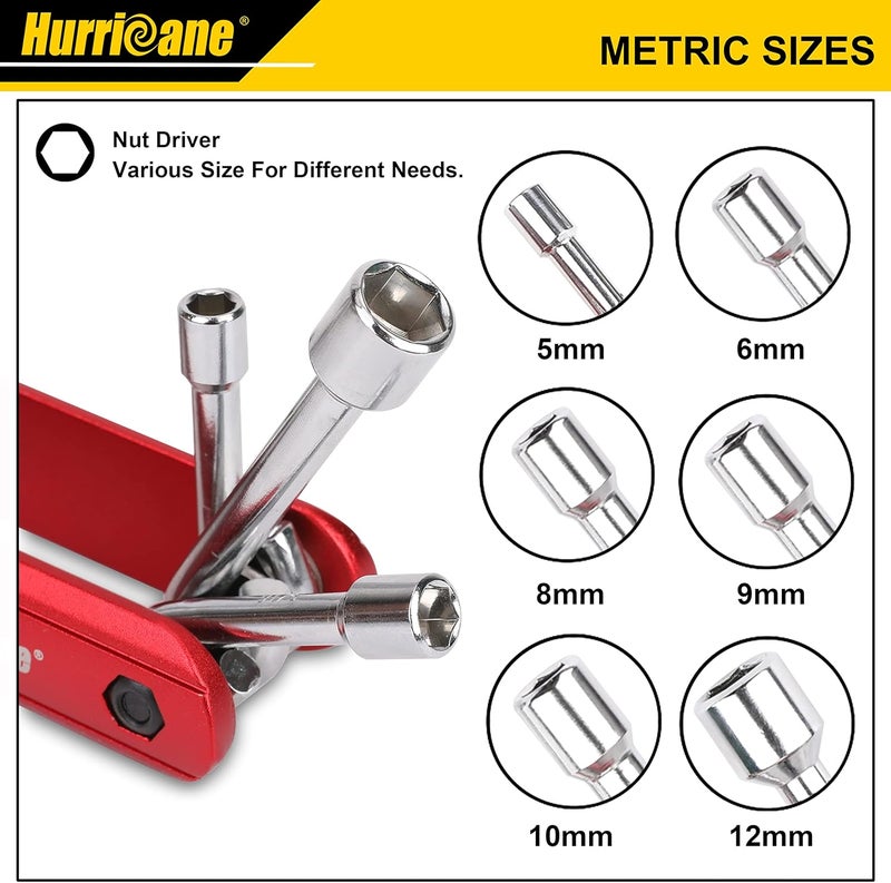 Hurricane 6 in 1 Folding Nut Driver Set Metric, Hex Nut Driver Set, Folding Socket Wrench, Cr-V Steel Shank, Portable Premium Aluminum Handle. Easy to Carry Out. 5mm, 6mm, 8mm, 9mm, 10mm, 12mm - Image 2