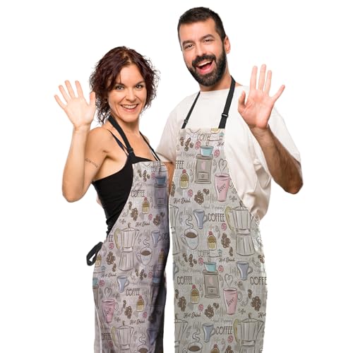 Olikked Retro Apron for Women Coffee Set Patterns Mans Aprons for Grilling for Kitchen Cooking Restaurant BBQ Painting Crafting Gardening 27” (W) x 31” (H), Waterproof Aprons - Image 5