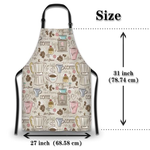 Olikked Retro Apron for Women Coffee Set Patterns Mans Aprons for Grilling for Kitchen Cooking Restaurant BBQ Painting Crafting Gardening 27” (W) x 31” (H), Waterproof Aprons - Image 2