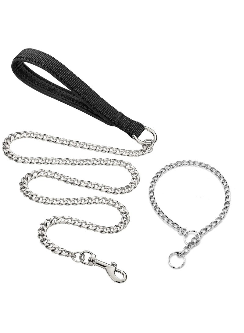 5.91ft Metal Dog Leash and 1.8ft Dog Training Chain Collar,Heavy Duty Dog Leash,with Padded Handle for Large Medium Dogs - Image 1