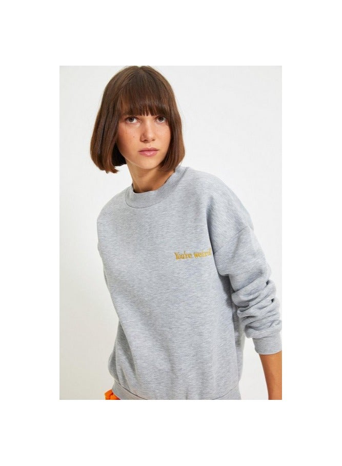trendyol Gray Embroidered Sweatshirt - Image 3