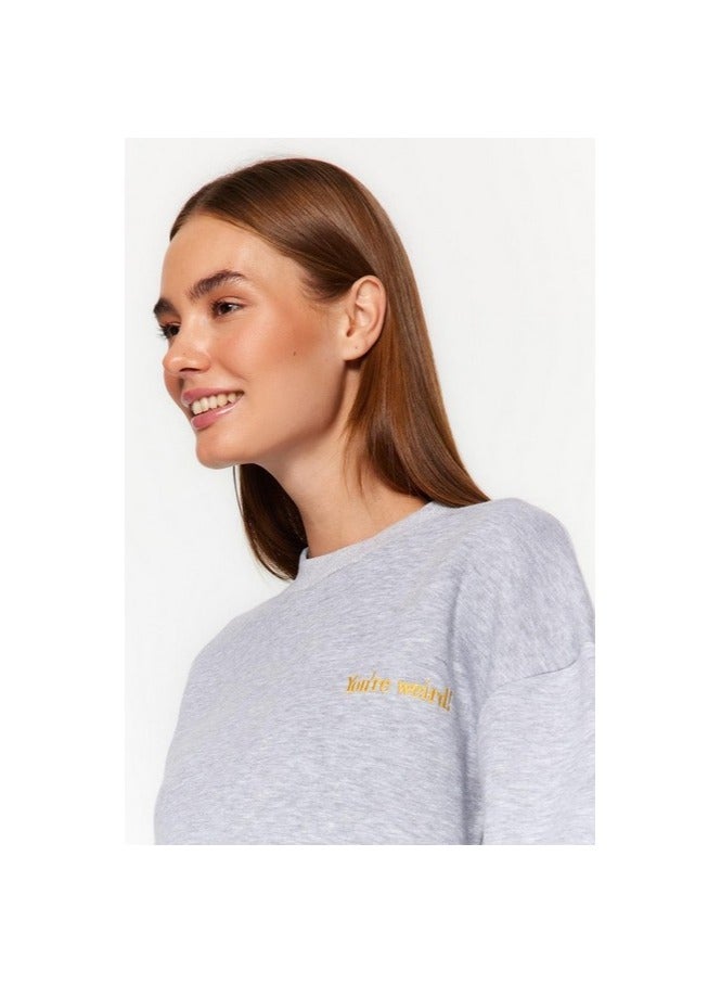 trendyol Gray Embroidered Sweatshirt - Image 5
