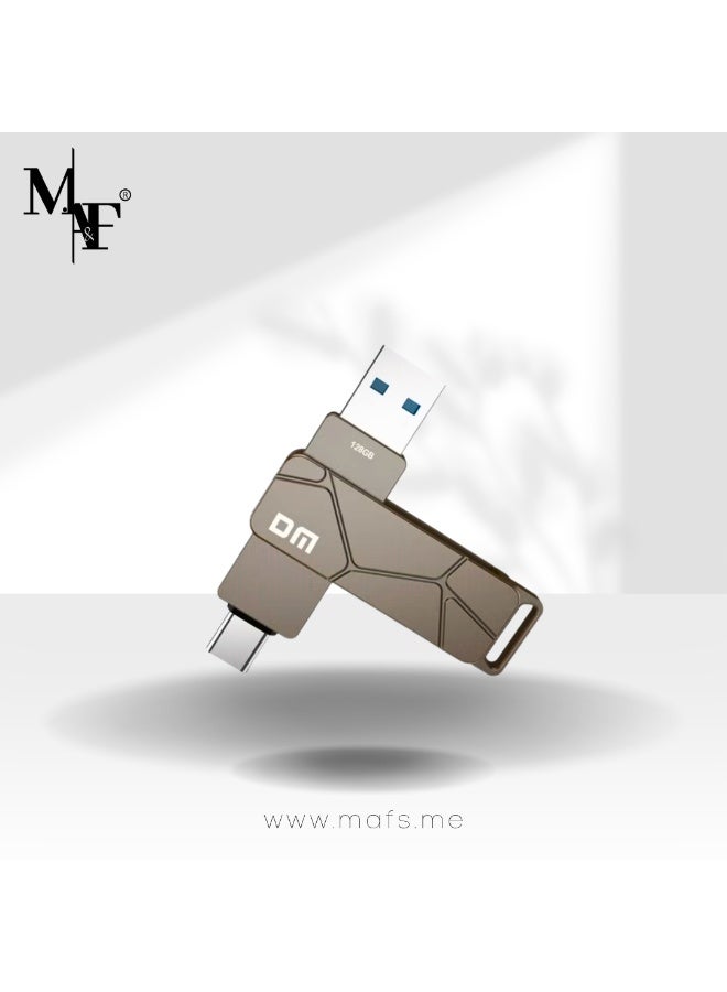 دي ام محرك أقراص فلاش USB-C سعة 128 جيجابايت، ذاكرة USB 3.2 OTG، منفذ USB-A وUSB-C مزدوج، نقل عالي السرعة، هيكل معدني متين، سلسلة مفاتيح متضمنة، متوافق مع أنظمة Android وiOS وأجهزة الكمبيوتر المحمولة والأجهزة اللوحية - Image 1
