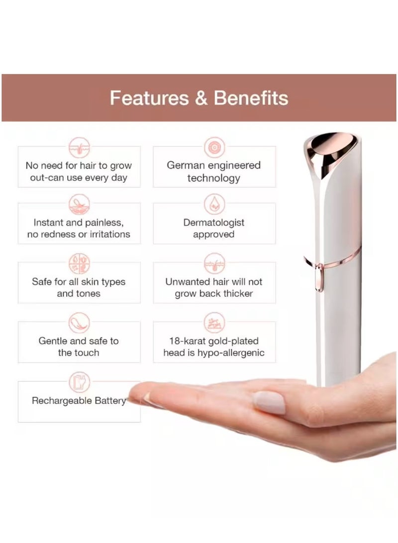 Earss Painless Flawless Facial Hair Remover for Women - Rechargeable Portable Epilator & Trimmer for Face, Upper Lip, Chin & Peach Fuzz - Gold/White Design. - Image 5