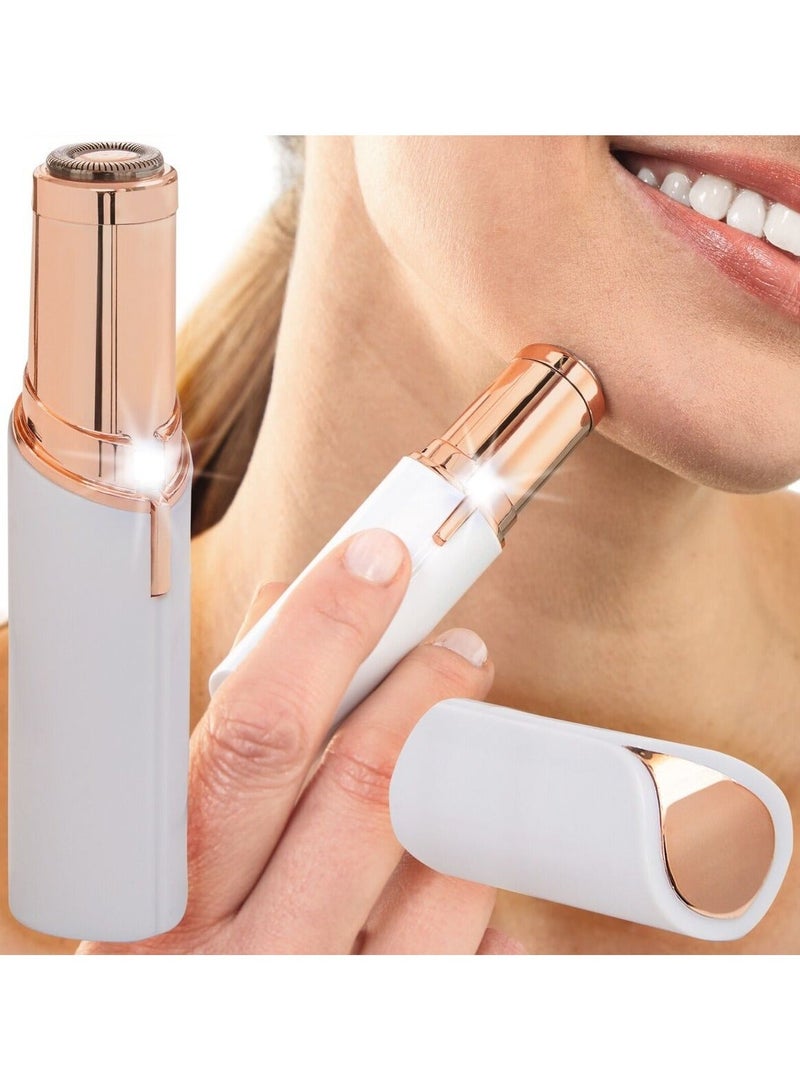 Earss Women’s USB Rechargeable Electric Facial Hair Remover for Face, Upper Lip & Chin | Portable Painless Eyebrow & Peach Fuzz Trimmer | Built-in LED Light | White Rose Gold - Image 3