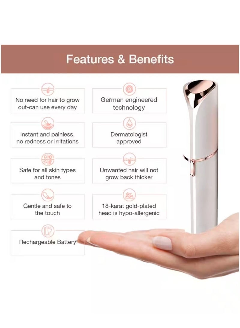 Earss Women’s USB Rechargeable Electric Facial Hair Remover for Face, Upper Lip & Chin | Portable Painless Eyebrow & Peach Fuzz Trimmer | Built-in LED Light | White Rose Gold - Image 5