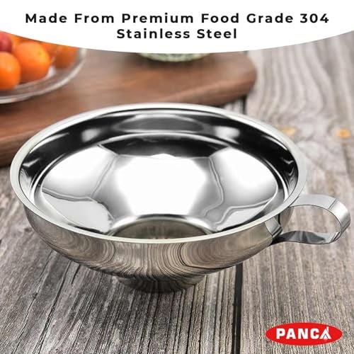 PANCA Stainless Steel Canning Funnel for Kitchen | Wide Mouth Funnel for Mason Jars, Oil Bottles, Liquids, Grains & Spices | Steel Funnel with Handle for Easy Storage – Small Size (4.3 Inch) - Image 2