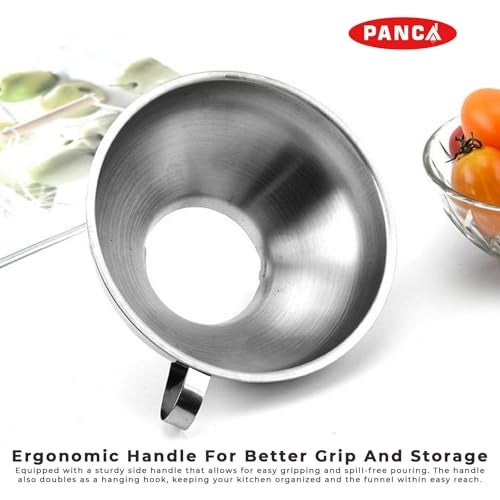 PANCA Stainless Steel Canning Funnel for Kitchen | Wide Mouth Funnel for Mason Jars, Oil Bottles, Liquids, Grains & Spices | Steel Funnel with Handle for Easy Storage – Small Size (4.3 Inch) - Image 5