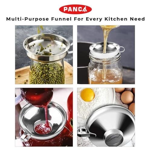 PANCA Stainless Steel Canning Funnel for Kitchen | Wide Mouth Funnel for Mason Jars, Oil Bottles, Liquids, Grains & Spices | Steel Funnel with Handle for Easy Storage – Small Size (4.3 Inch) - Image 4