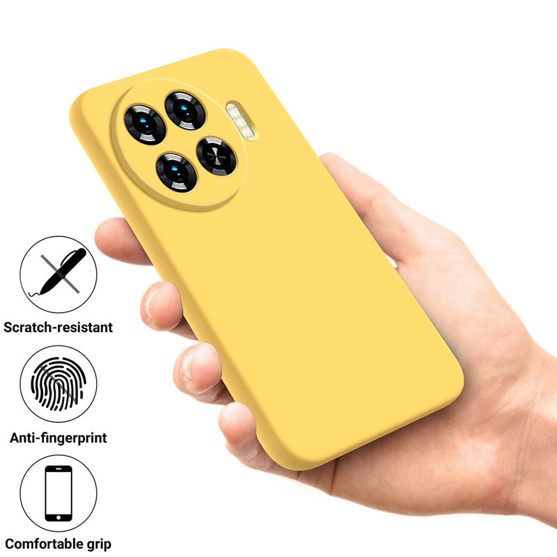 HuHa Case Cover For Tecno Spark 20 Pro+ Solid Color Liquid Silicone Dropproof Full Coverage Protective Case(Yellow) - Image 4