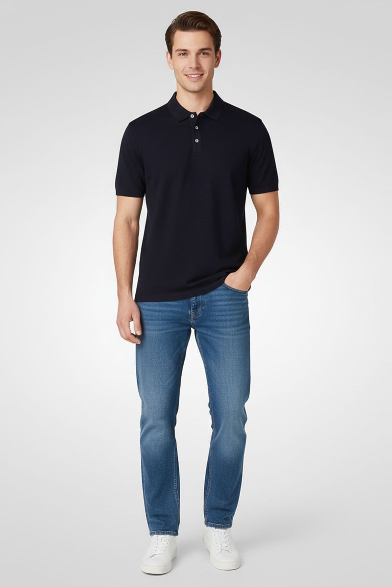 Rainforest Men Regular Fit Embroidered Logo Short Sleeve Polo Shirt, Heather Navy - Image 1