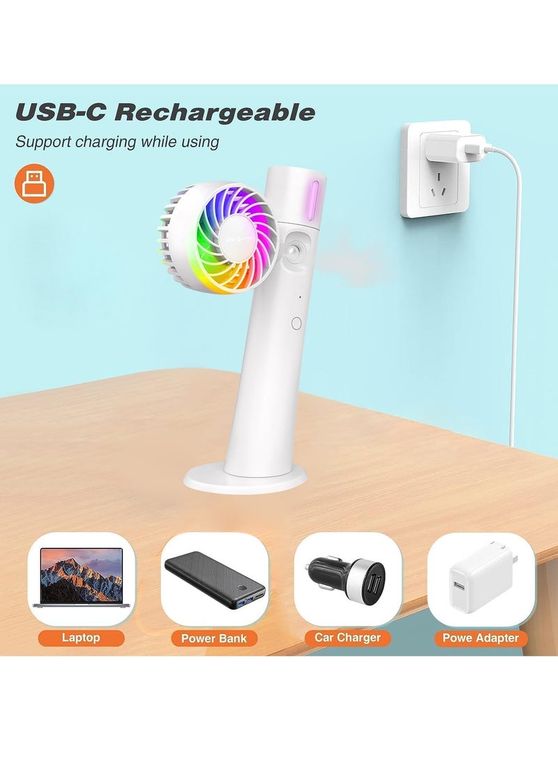 SYOSI 3-in-1 Handheld Fan with Water Mist Spray, Portable USB Rechargeable Mini Silent Desk LED Fan, 1200mAh Battery Operated Electric Fan for Home, Office, Bedroom, Travel, Outdoor, White - Image 2