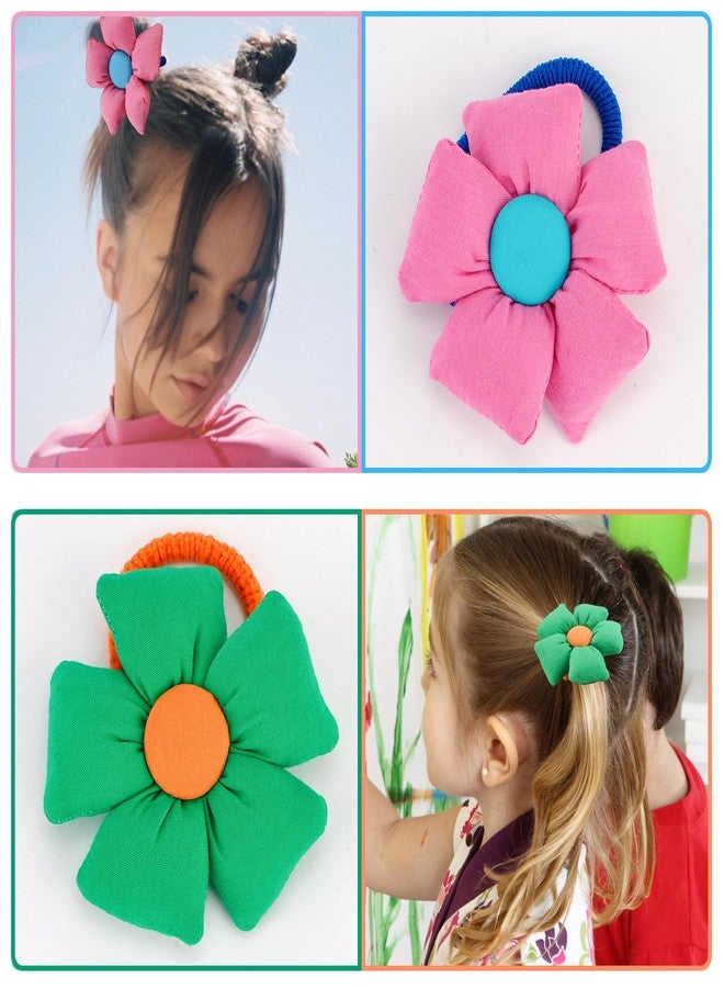 Didder 12PCS Cute Big Flower Kawaii Hair Ties for Toddlers - Colorful Hair Accessories, Elastics, Ties and Bands in Pink, Purple, Orange, Blue, Green, Yellow (6 Pairs) - Image 2