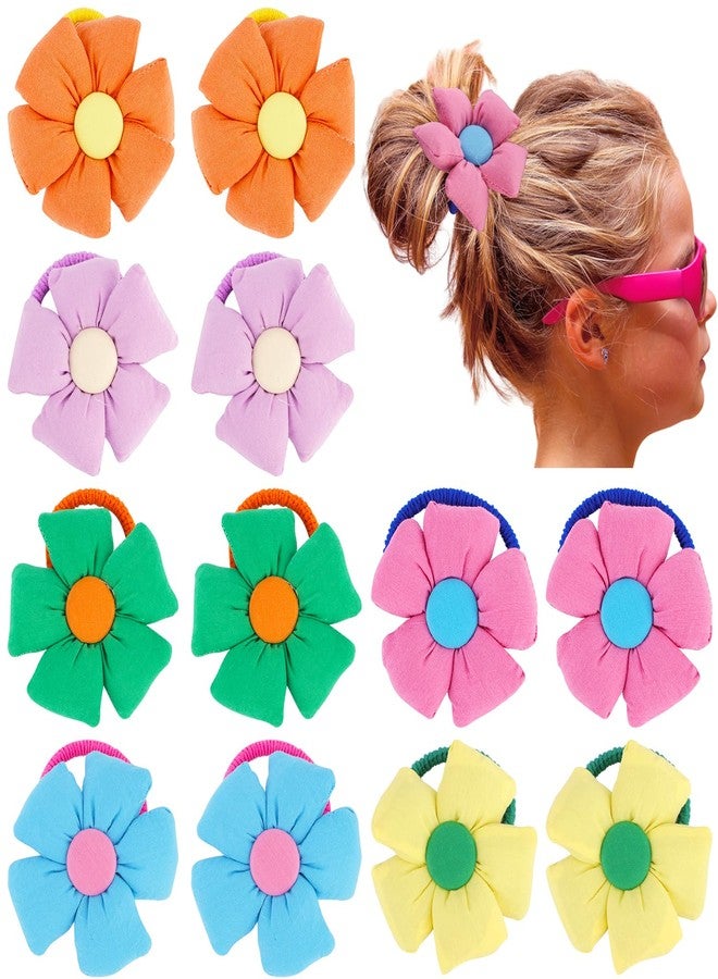 Didder 12PCS Cute Big Flower Kawaii Hair Ties for Toddlers - Colorful Hair Accessories, Elastics, Ties and Bands in Pink, Purple, Orange, Blue, Green, Yellow (6 Pairs) - Image 1