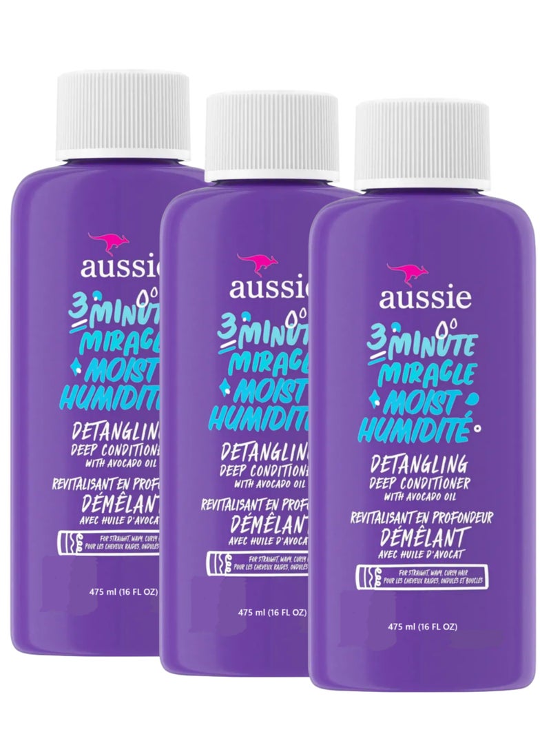Aussie (Pack of 3) Deep Conditioner For Dry Hair with Avocado, 3 Minute Miracle Moist, 3x16 fl oz - Image 1