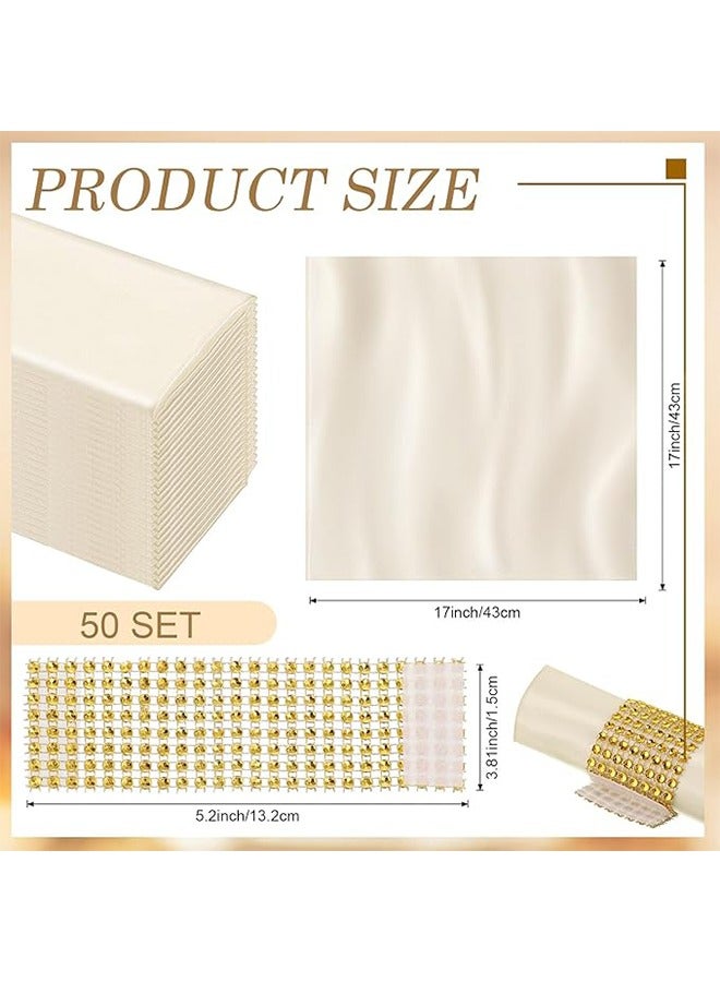 Bincoo 25 Sets Satin Napkins and Ring Set Washable Napkins for Wedding Party Hotel Restaurant Dinner Family Gathering, Champagne Color - Image 2