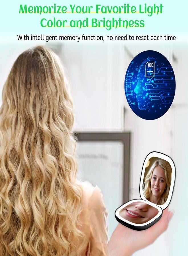 Qidoe مرآة مكياج سفر مدمجة، مرآة مكبرة قابلة للشحن 1X/10X مع ضوء قابل للتعتيم، مرآة محمولة قابلة للطي من الجانبين، مرآة مكياج صغيرة للحقيبة، الجيب، الهدايا (أسود) - Image 4