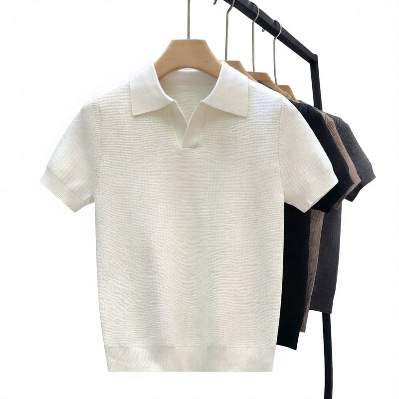 Men's Fashion Slim Fit Polo Neck Short Sleeve Knit Top Summer Casual Wear