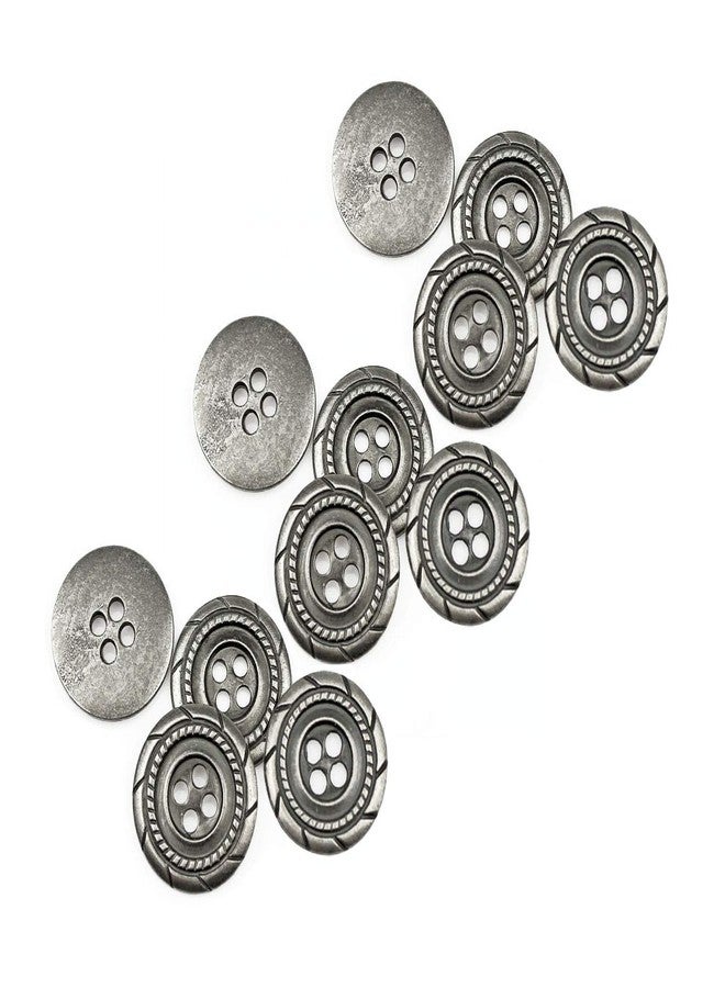 RECHERE 12 PCS Antique Braided Pattern Metal Flat Buttons 4-Hole Craft for DIYS Sewing Embellishment (Antique Silver,18mm)