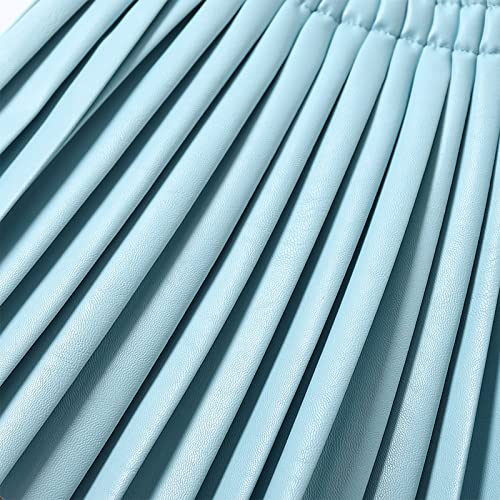 WELAKEN Pu Leather Skirts for Girls Kids & Teen & Toddler & Women Faux Leather Pleated Skirts,PowderBlue,8 Years - Image 5