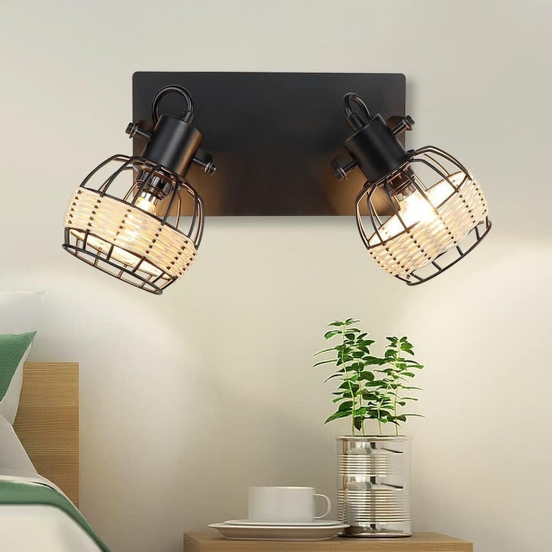 Depuley Ceiling Track Light Fixture: 2-Light Rattan Led Track Lighting Kit - Flush Mount Wall or Ceiling Spotlights Flexibly Adjustable Decorative Accent Lamp for Kitchen Living Room Bedroom Hallway - Image 1