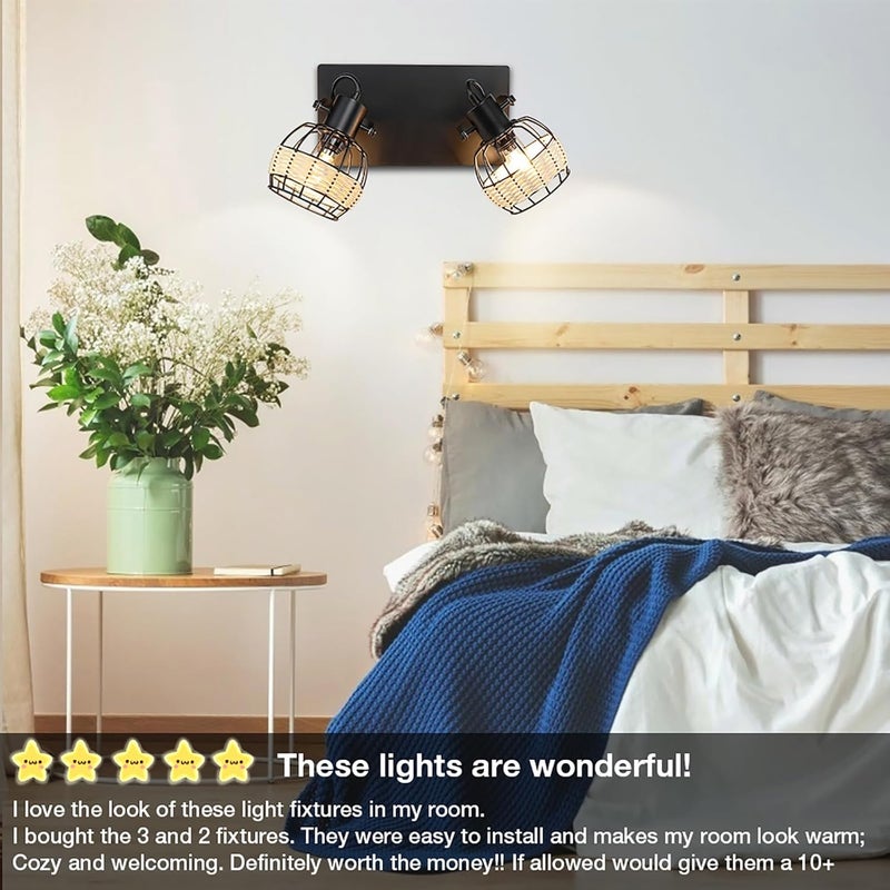 Depuley Ceiling Track Light Fixture: 2-Light Rattan Led Track Lighting Kit - Flush Mount Wall or Ceiling Spotlights Flexibly Adjustable Decorative Accent Lamp for Kitchen Living Room Bedroom Hallway - Image 3