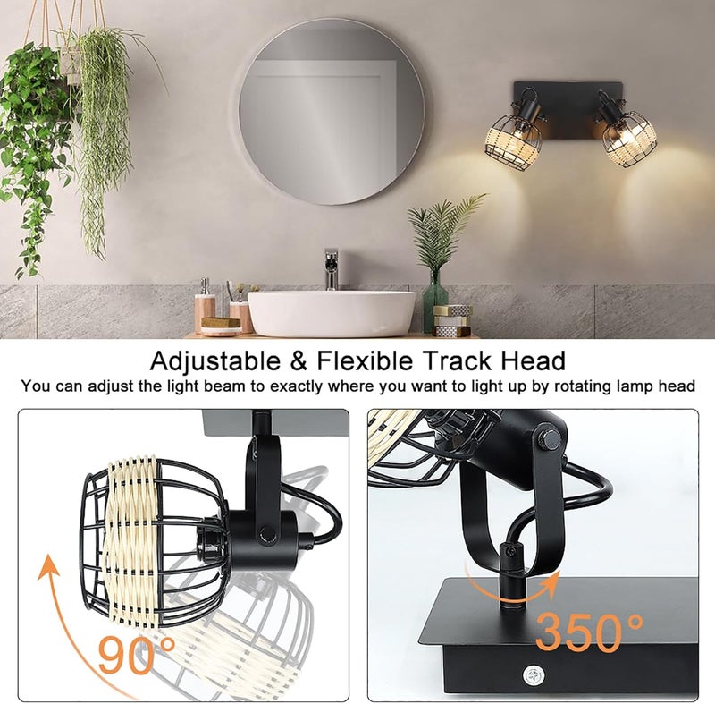 Depuley Ceiling Track Light Fixture: 2-Light Rattan Led Track Lighting Kit - Flush Mount Wall or Ceiling Spotlights Flexibly Adjustable Decorative Accent Lamp for Kitchen Living Room Bedroom Hallway - Image 4