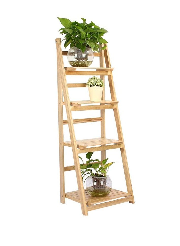 Generic FFD Foldable Plant Stand Storage Rack Brown, Natural Solid Wood, Flower Display Shelf Pot Storage Rack for Indoor Outdoor Home  - Image 1