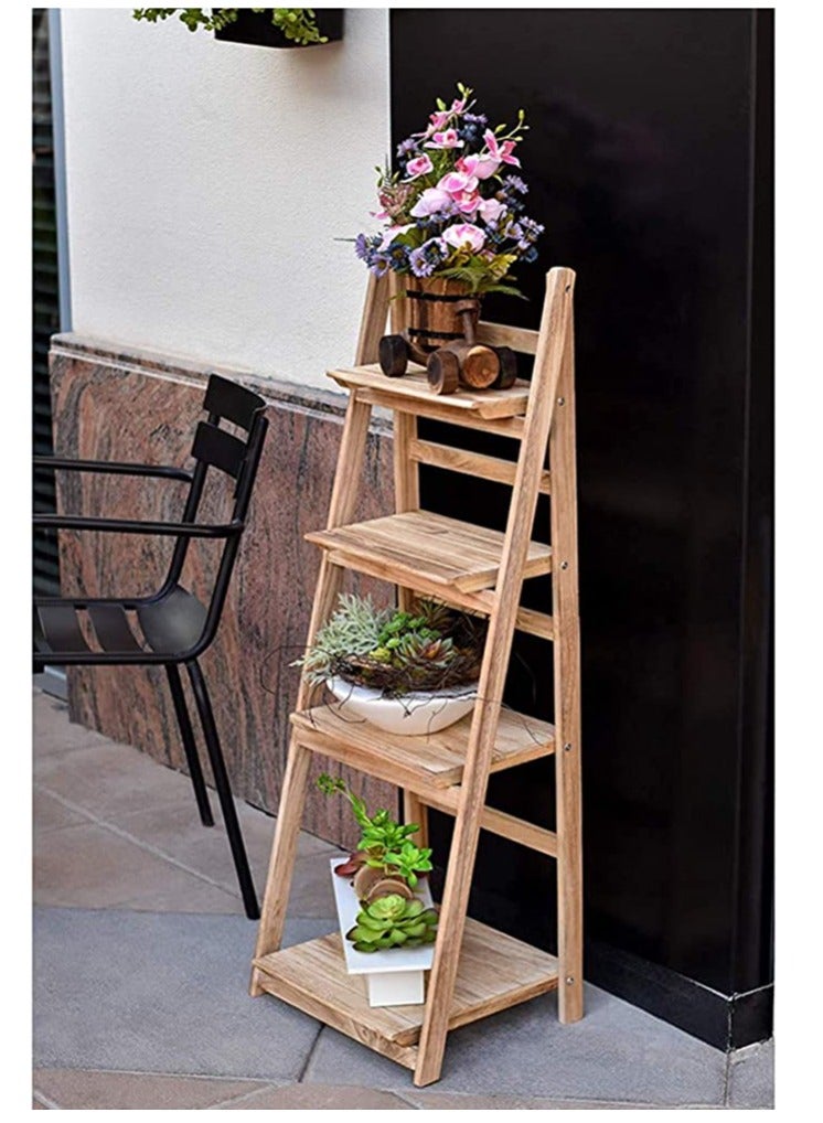 Generic FFD Foldable Plant Stand Storage Rack Brown, Natural Solid Wood, Flower Display Shelf Pot Storage Rack for Indoor Outdoor Home  - Image 3