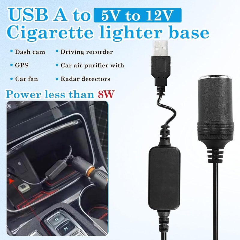 CoolShef محول CoolShef USB إلى مقبس ولاعة السجائر، 5V USB A ذكر إلى 12V 8W محول كابل طاقة شاحن سيارة لمcamera داش، GPS، شرائط LED، منقي هواء السيارة، E-Dog، الإلكترونيات السيارات - Image 4